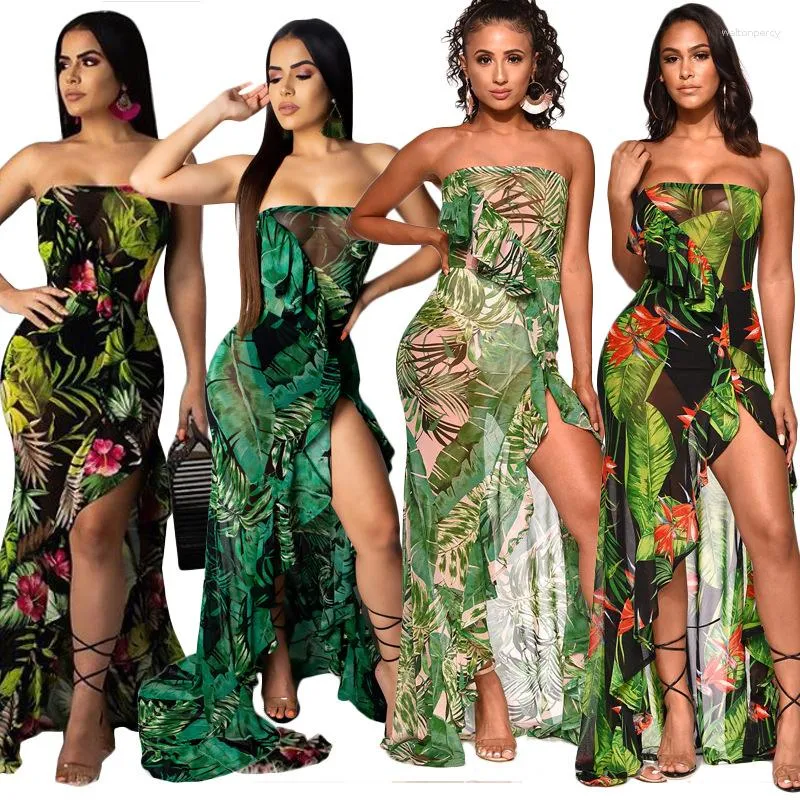 Roupa de banho feminina vestido de praia verão 2023 maiô para roupas estampadas malha de poliéster com babados sexy robe de natação encobrir o biquíni banho