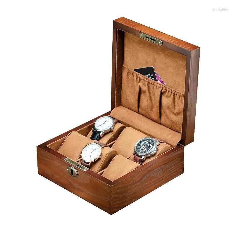 Boîtes de montres 6/10/12 fentes montres en bois organisateur mode hommes boîtier solide boîte d'origine pour cadeau