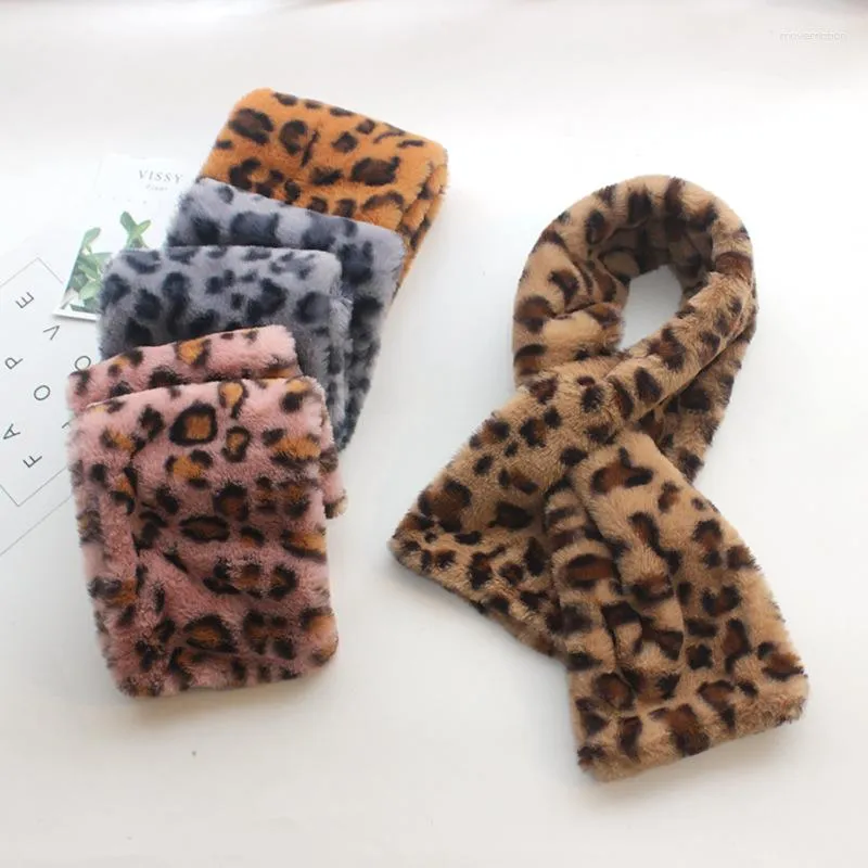 Cachecóis de Inverno de Pele Falsa Leopardo Cachecóis para Mulheres Meninas Bonito Rosa Macio Veludo Pescoço Quente Cachecol Feminino Cruzado Confortável