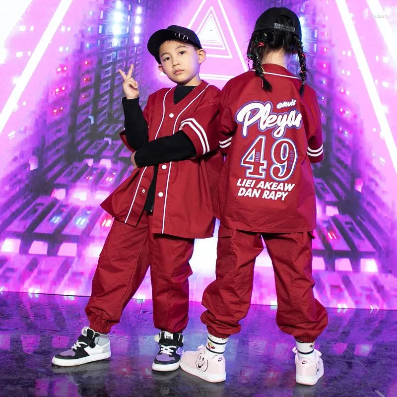 Stage Wear Children Hip Hop Dance Clothes Girls Jazz Costume Red Coat