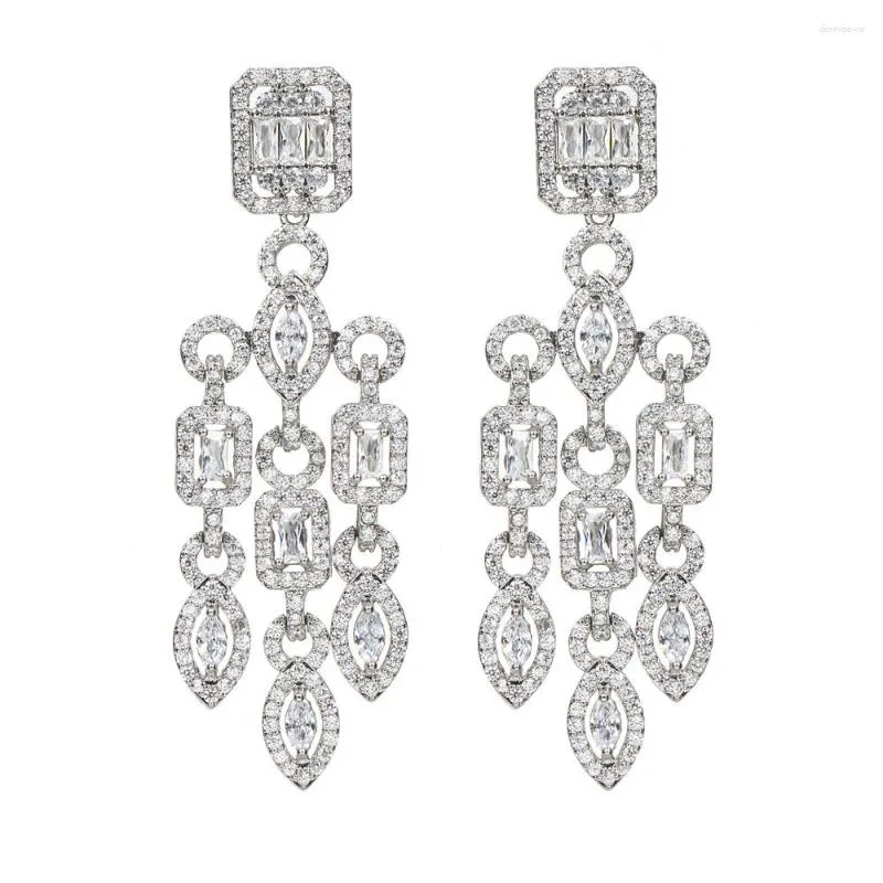 Boucles D'Oreilles Bettyue Charme Géométrie Conception Noble Zircone Boucle D'oreille Avec Gland Style Brillant Bijoux Pour Femmes Mode Fête Fantaisie Ornement