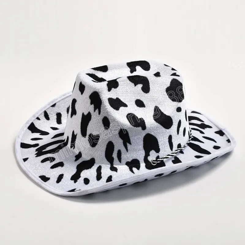 Chapeau de Cowboy Western à motif de vache à deux côtés pour hommes femmes chapeau de Performance de décor de fête à bord roulé