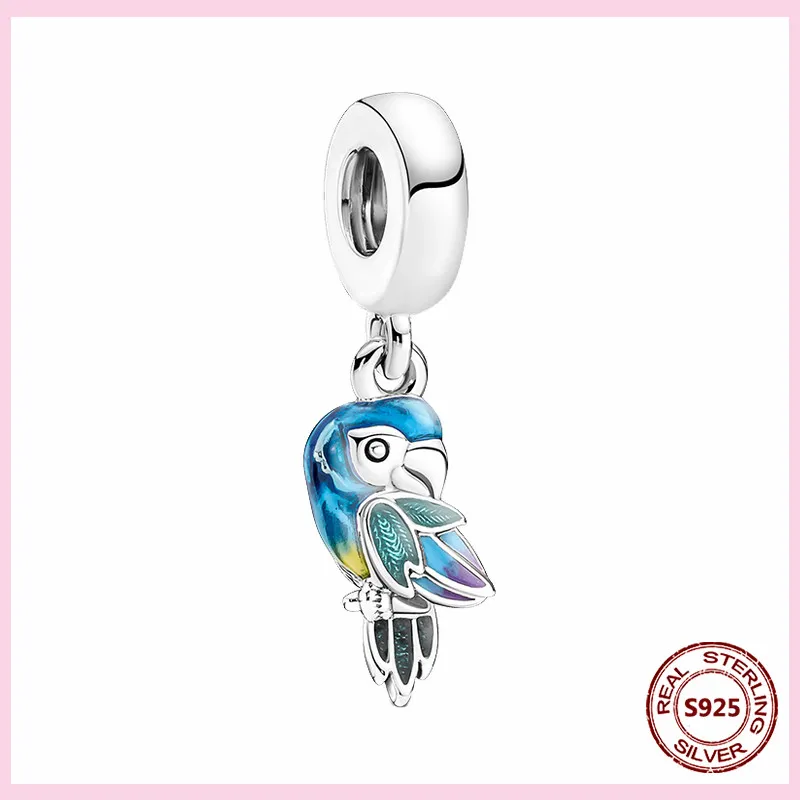 925 Silver Fit Pandora Charm 925 Bracelet Parrot Swallow Bird Charms Primrose Bird charms set Pendant DIY Fine Beads Jewelry