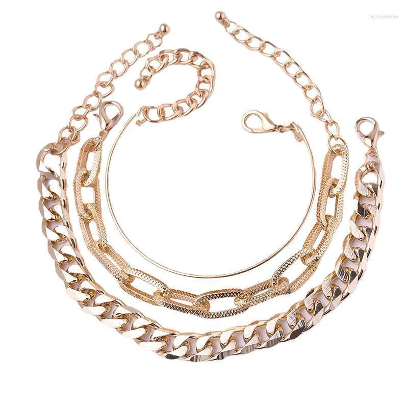 Pulseiras de elo corrente dourada prata cor única fivela cruz pulseira conjunto de moda para mulheres charme fácil gancho pulso jóias Raym22