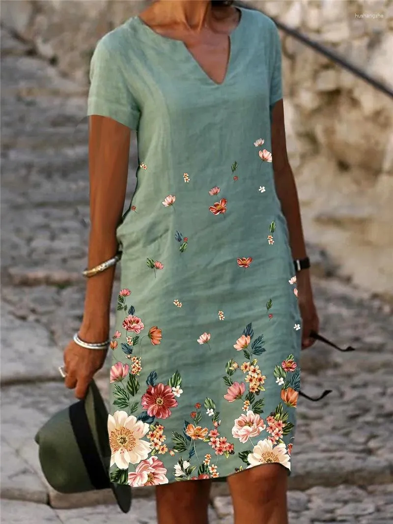 Elegant Printed Mini Skirt Dress with Short Sleeves for Women