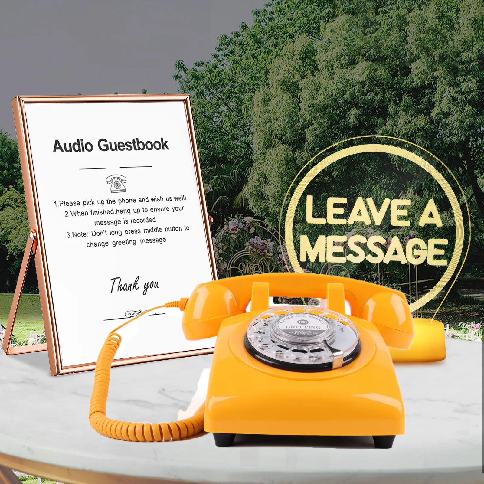 Téléphone à livre d'or audio rétro avec panneau LED et cadre d'image pour message vocal confessionnel pour préserver vos mariages, anniversaires, fêtes de retraite (Noir