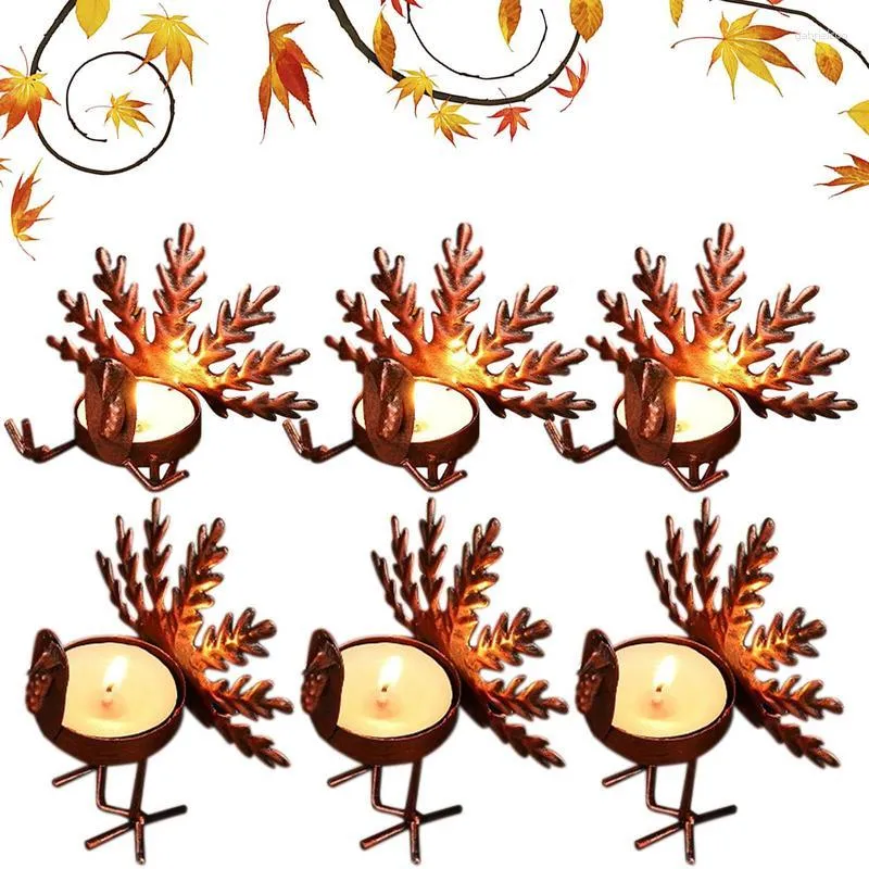 Fleurs décoratives Automne Bougeoirs Turquie Forme Thanksgiving Décor Photophore Bougeoirs 6pcs Bronze Fini Porte-bougie