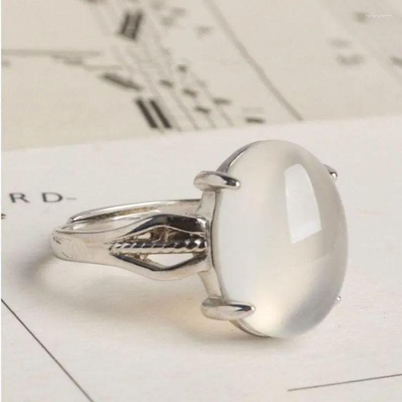 Cluster Ringen S Zilver Natuurlijke Witte Chalcedoon Agaat Kristallen Opening Verstelbare Koude Wind Verjaardagscadeau Vrouwelijke Sieraden Ring