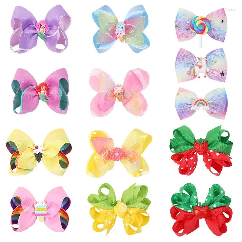 Accessoires pour cheveux 22 pièces/lot ruban gros-grain pinces à nœud glace fraise pomme enfants filles