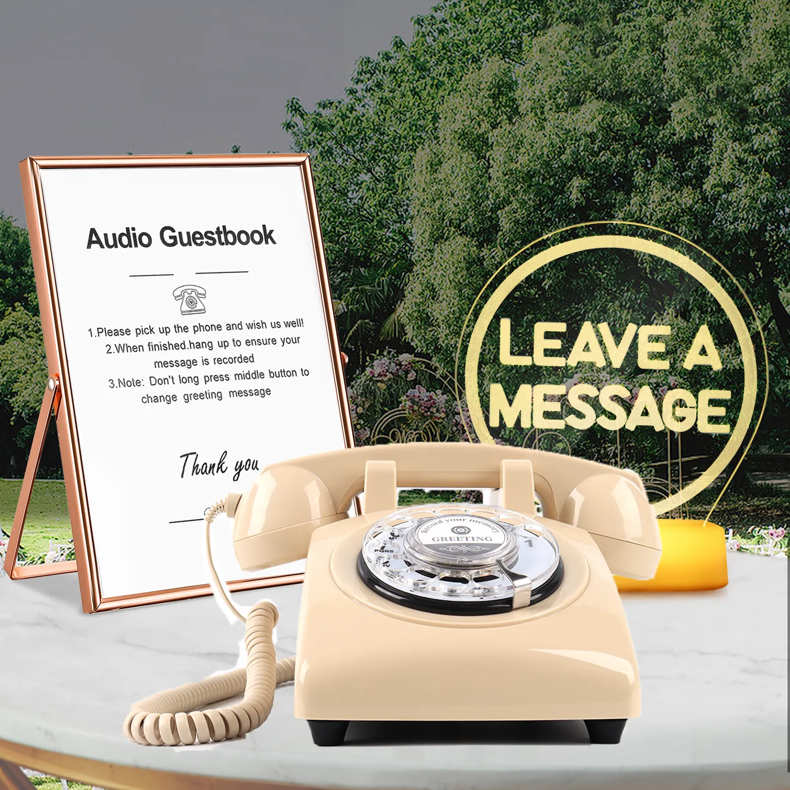 Premium Audio GuestBook Telephone with Free LED Wedding Sign and A5 Vertical Photo Frame | Vintage and Retro Style Audio Guestbook