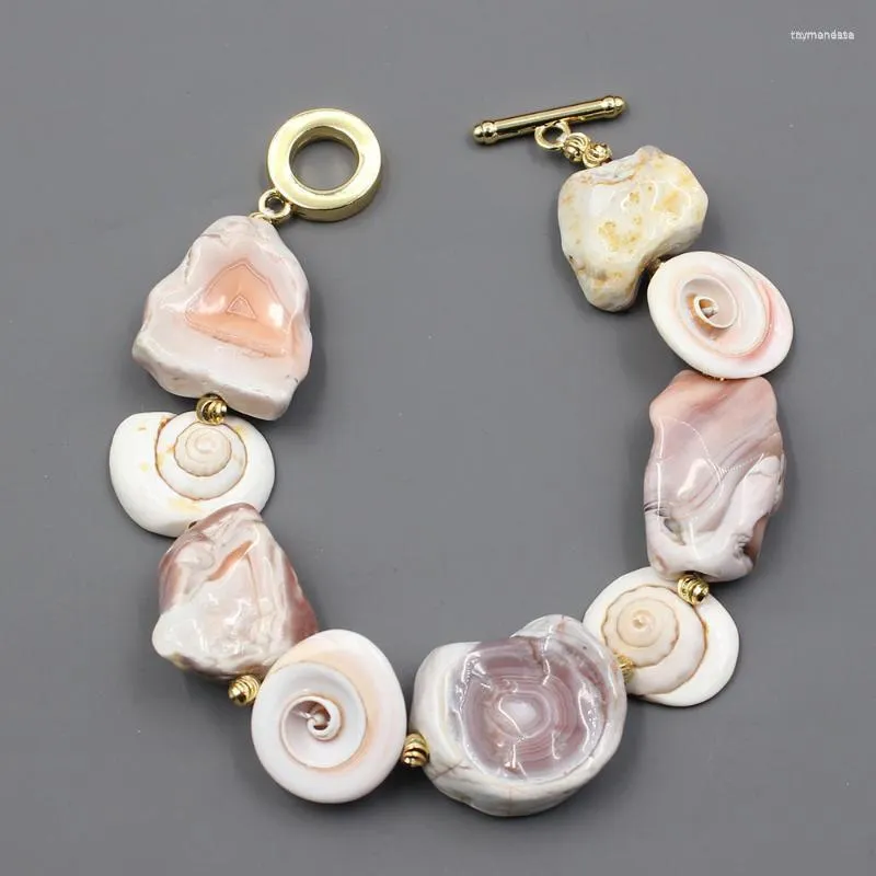 Strand Beaded Strands GuaiGuai Jewelry Rare Conch Shell Pearl Pink Botswana Agates Nugget Bracelet Handmade Cute For Lady Raym22