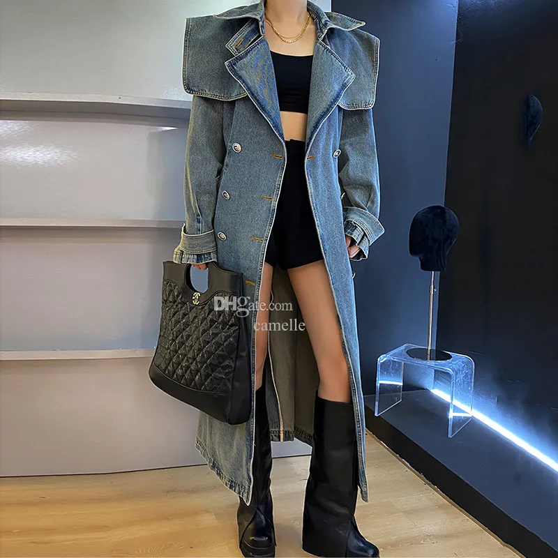 Trench da donna di design di lusso Giacca a vento da donna con stampa di jeans Cappotto con cintura allentata Cappotto da donna casual lungo trench Taglia SML Giacca a vento da donna firmata