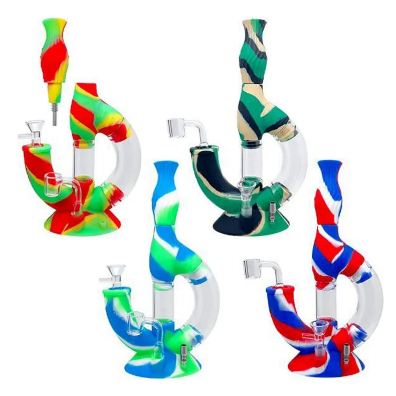 Coloré Microscope Style Silicone Bubbler Pipes Kit Verre Poignée Filtre Quartz Bol Pointe Paille Tabac Pipe À Eau Narguilé Shisha Fumer Bong Titulaire Pipes À Main DHL