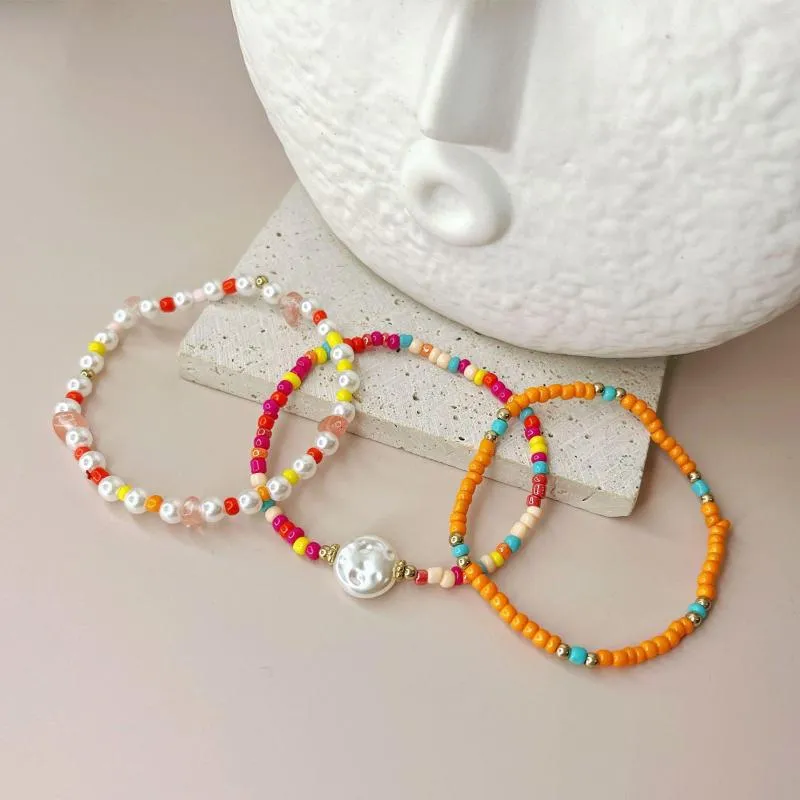 Pulseras con dijes 3 unids/set, conjunto de pulseras de cuentas de arroz coloridas para mujer, señora, verano, playa, amistad, regalos de joyería bohemios hechos a mano