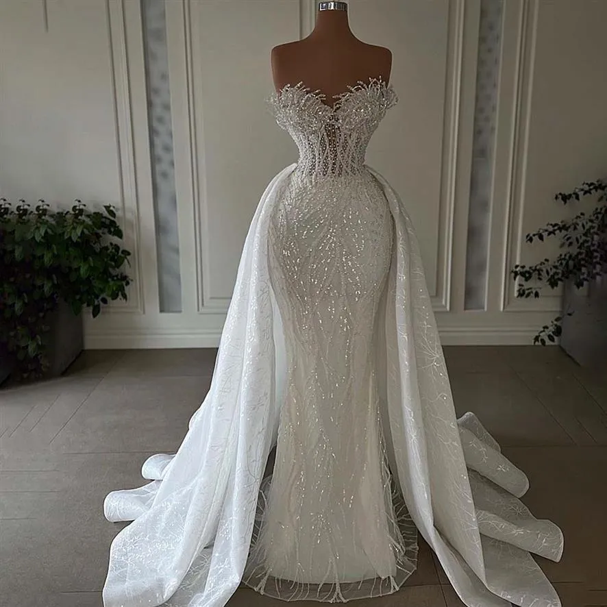 Abito da sposa a sirena con paillettes scintillanti per la sposa Collo a cuore Perline di pizzo Vestido De Noiva Sereia Abiti da sposa Charming300M