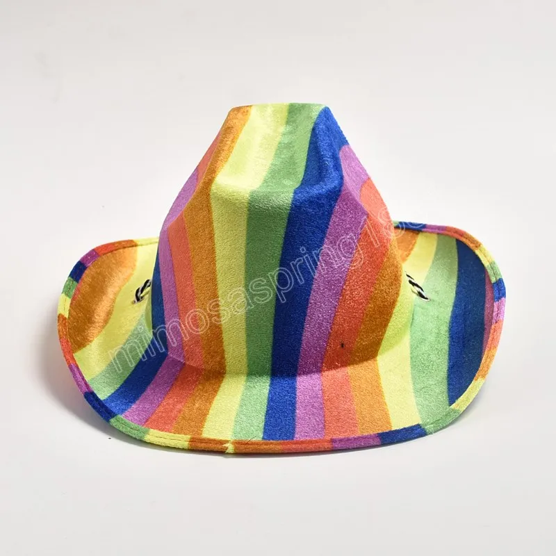 Mode Rainbow Print Cowboy Hoed Western Style Curve Brim Cowgirl Jazz Hoed Prestaties Verjaardagsfeestje Foto Prop Hoeden