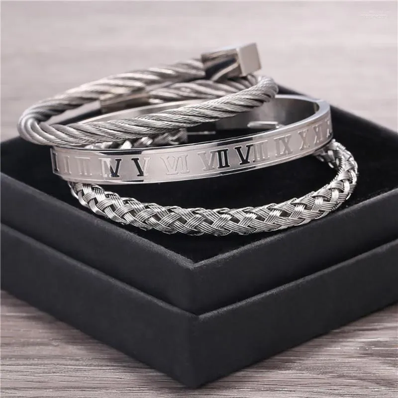 Bangle Hip Hop Letters Woven Geometry Square Bracelet Gold/Silver/Black Color Stainless Steel Jewelry Gift For Men