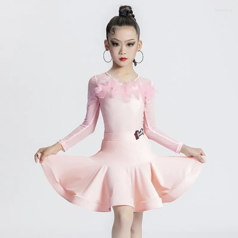 Scen Wear 2023 Latin Dance Dress for Girls Long Sleeved kjolar Suit Rumba Chacha Samba Tango Performance Clothes DN13991