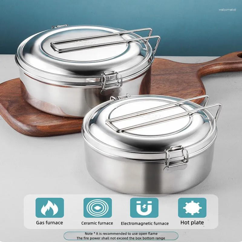 Dinnerware Sets 304 Stainless Steel Round Lunch Box Big-capacity 2-Layer Bento Separate Boxes Leak Proof Picnic For Students' Canteen