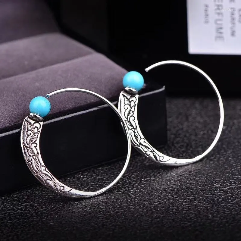 Boucles d'oreilles à tige en argent sterling 925 bijoux vintage boule turquoise pour les femmes fête de mariage en gros