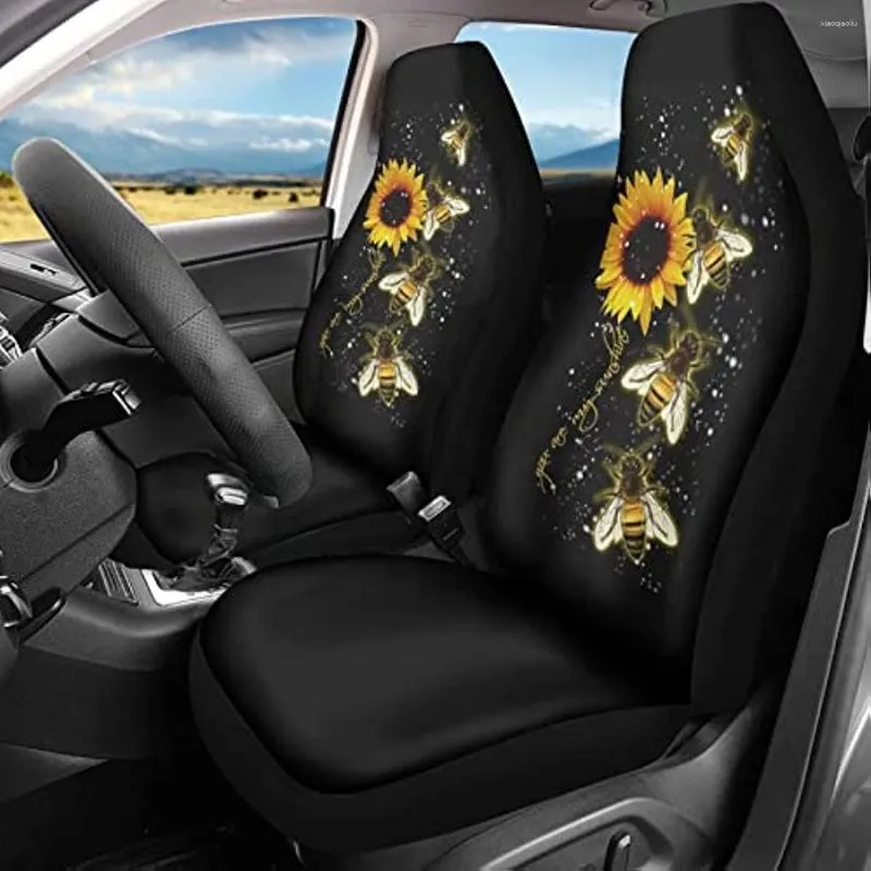 Fundas de asiento de coche Abeja con girasol en cubierta negra Eres mi Shineshine Floral SUV Sedan Van Heavy Dusty Protector Beautiful