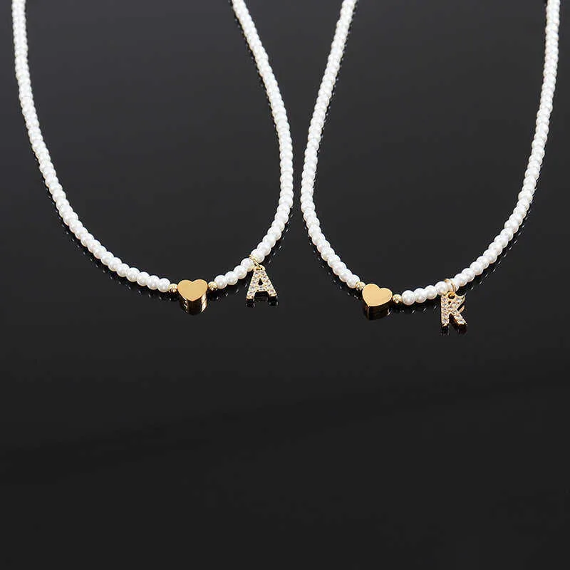 Perlenketten Neue Mode Initial Brief Herz Anhänger Halskette Frauen Einfache 3mm Imitation Perle Perle für Schmuck Geschenk 230613