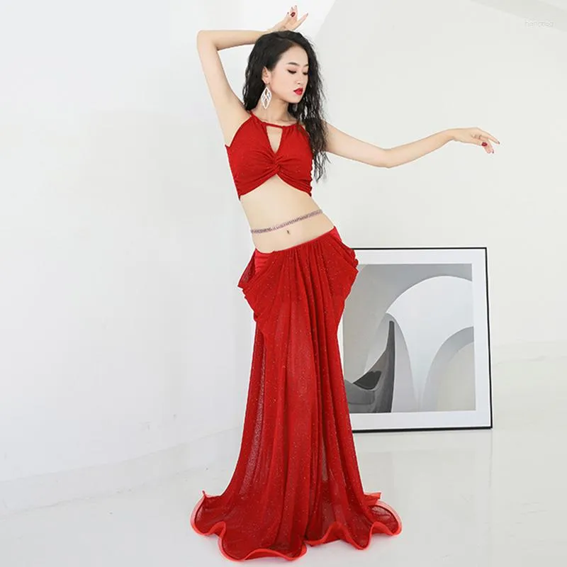 Scene Wear Style Belly Dance Sexig topp Fishtail kjol 2st Oriental Practice Suit Professional Performance Long