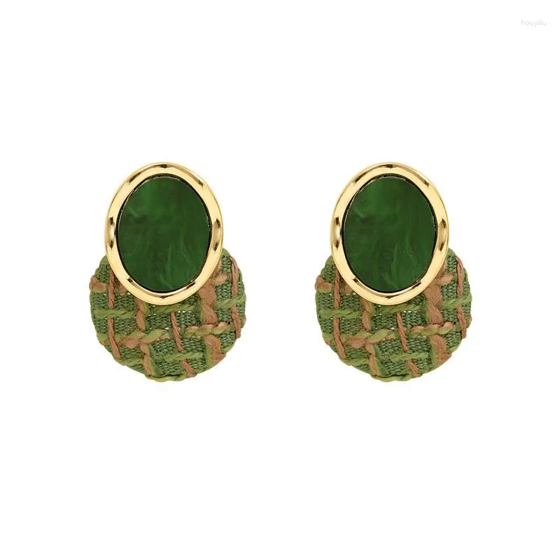 Boucles d'oreilles à tige Vintage femmes cerceau grand pendentif géométrique pour femmes couleur verte cadeau de noël 2023 tendance bijou