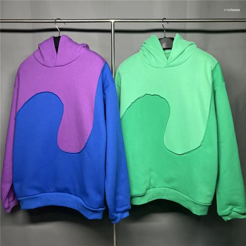 Heren Hoodies Mannen ERL Vintage Swirl Paars Groen Hoodie Mannen Vrouwen 1:1 Kwaliteit Patchwork Fleece Sweatshirts Trui