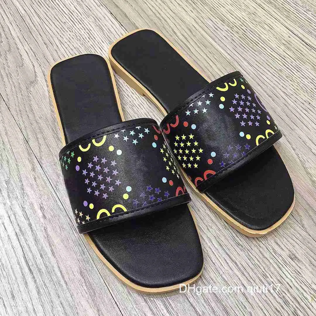 Slippers damessandalen strandontwerper klassiek plat thuis buiten luxe zomermode dames lederen pailletten flip-flops Amerikaanse maat qiuti17