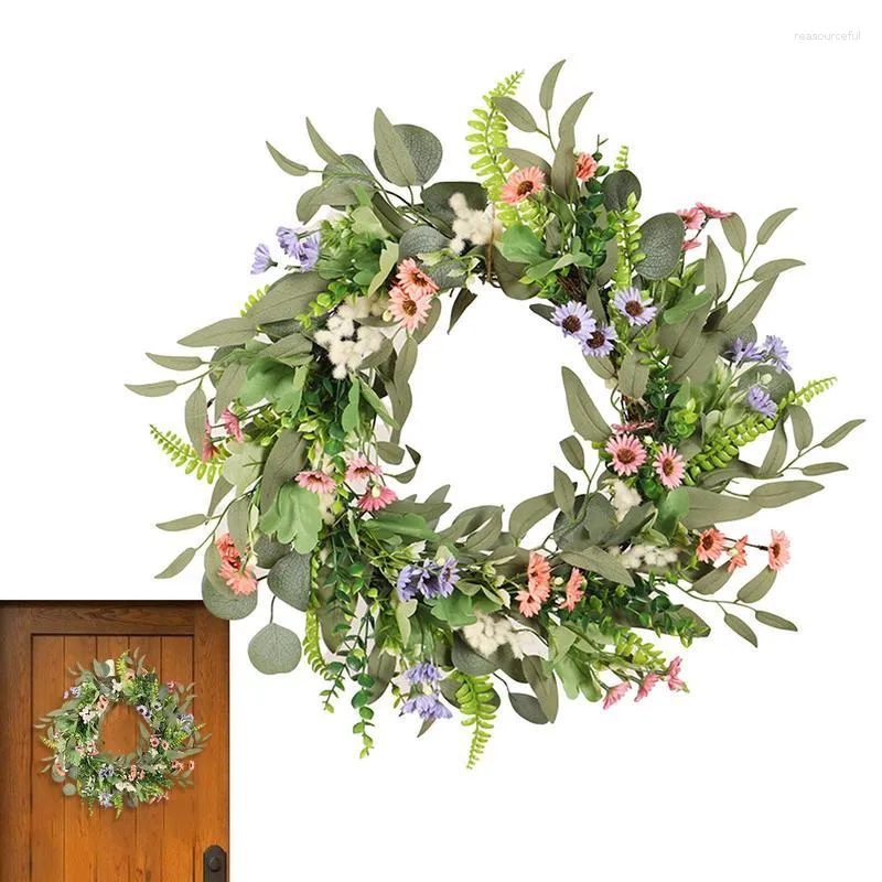 Decoratieve Bloemen Lente Kransen Voor Voordeur Nep Groene Eucalyptus 20 Inch Garland Lente/Zomer Thuis Muur Veranda Open haard Indoor