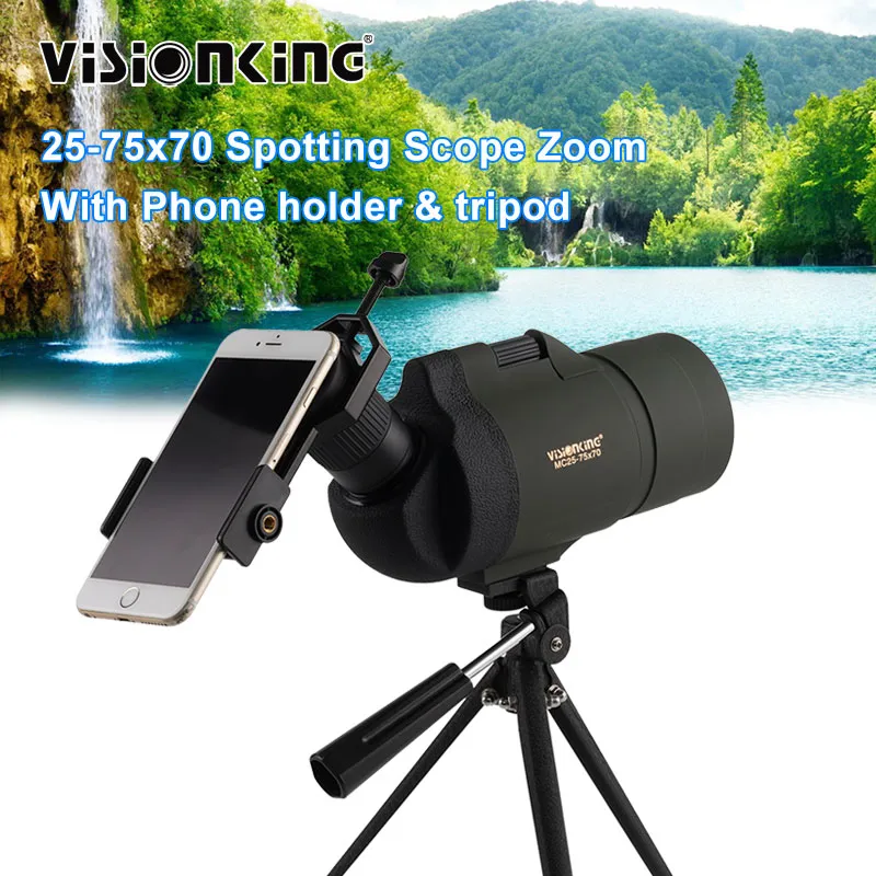 Visionking 25-75x70 télescope longue portée monoculaires longue portée puissante cible de tir Camping Bak4 étanche avec trépied