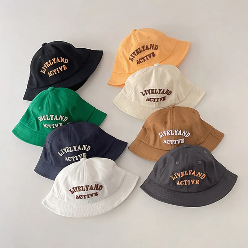 Caps Hats Letter Embroidery Dome Bucket Baby Hat Summer Panama Kids Boys Girls Sun Hat Summer Toddler Fisherman Cap 230621