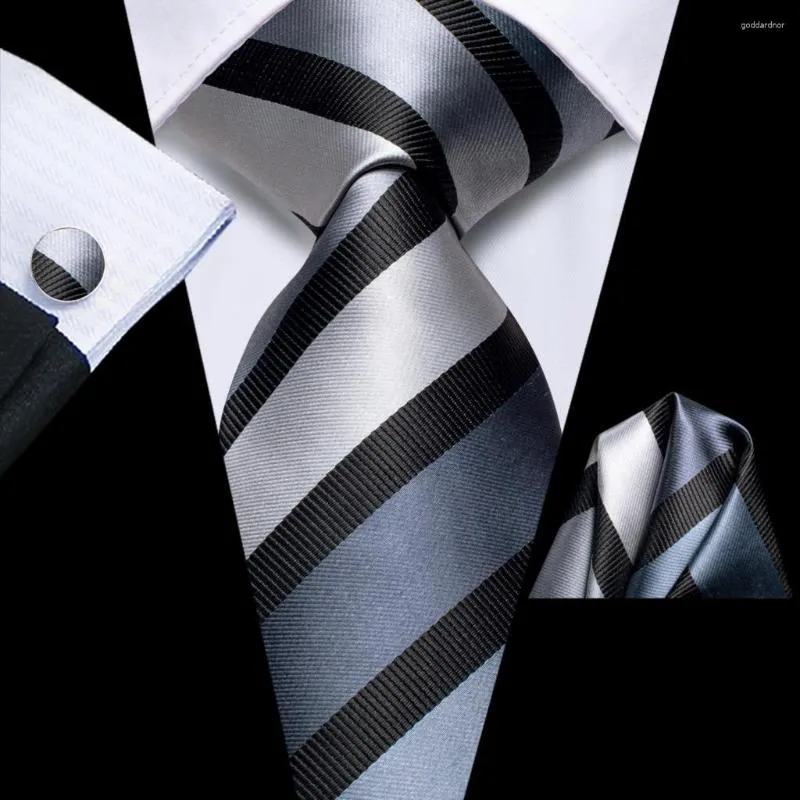 Галстуки-галстуки Hi-Tie Designer Black Grey Lotsed Tie для мужчин 2023 модная бренда свадебная вечеринка галстук из ручные запонки подарок оптом