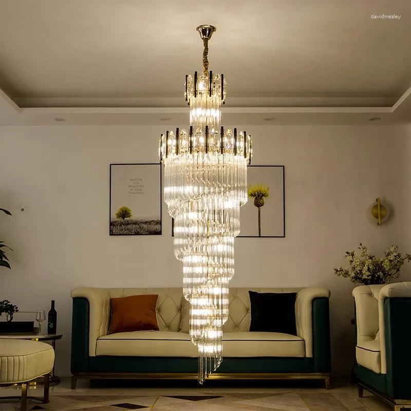 Chandeliers 2023 Stair Crystal Led Chandelier For Living Room Decoration Modern Pendant Luxury Hanging Lamp Home Decor E14 Lighting