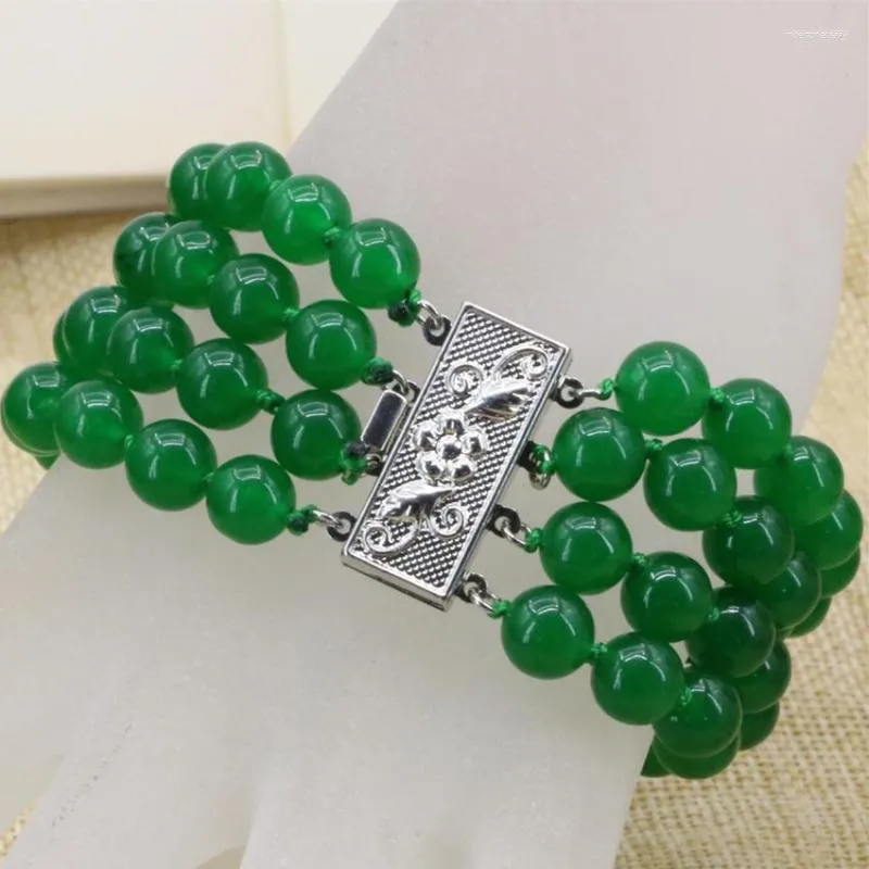 Brin 8mm Naturel Vert Malaisie Calcédoine Jades Pierre Perles Rondes 4 Rangées Bracelet Femmes Haute Qualité Cadeau Bijoux 7.5 pouces B3172