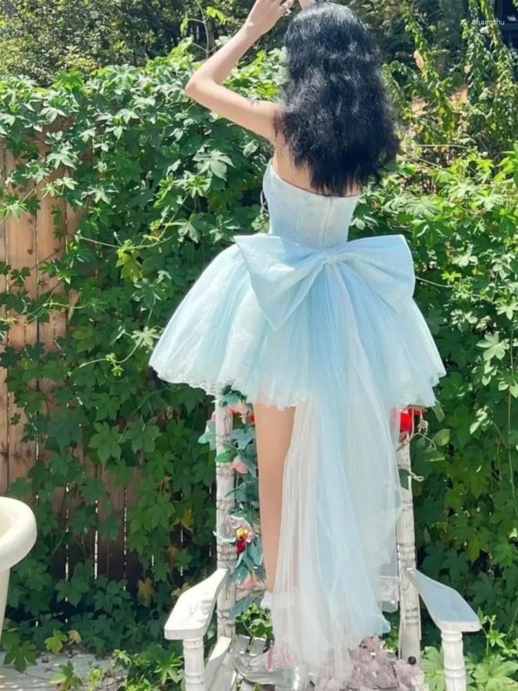 Sıradan elbiseler kadın organza şık pembe yaz mini elbise kadın fırfırlar parti vestidos bayan tatil puf balo düğün