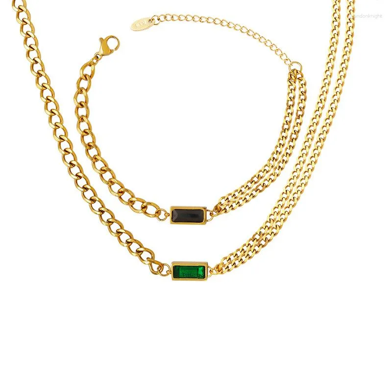 Серьги ожерелья устанавливают европейские и американские интенсивные модные цирконы двойной цепь, сложенные женские украшения, украшенные золотыми украшениями