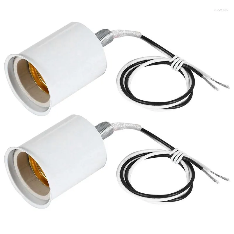 Lamp Holders 2X E27 Ceramic Screw Base Round LED Light Bulb Socket Holder Adapter Metal With Wire White