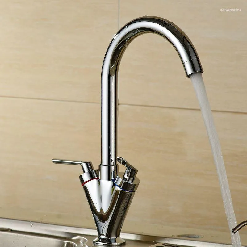 Kitchen Faucets & Cold Water Faucet Chrome Brass Sink Tap Dual Handle 360 Rotation Deck Mounted Flexible Mixer Taps