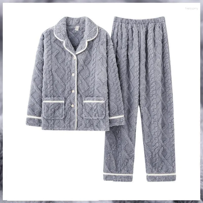 Vrouwen Nachtkleding Winter Vrouwen Verdikte Flanellen Pyjama Pak Koraal Fluwelen Pyjama Set Jacquard Vrouwelijke Warme Aankomst Thuis Kleding