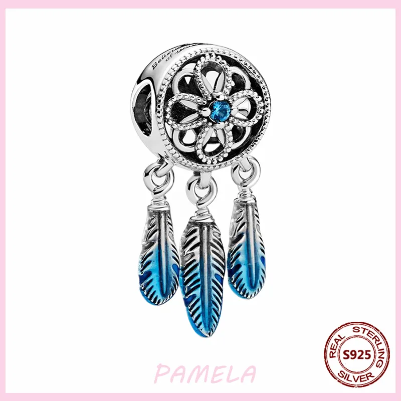 925 Silver Fit Pandora Charm 925 Bracelet Dream Catcher Dangle Charm Heart Shaped charms set Pendant DIY Fine Beads Jewelry