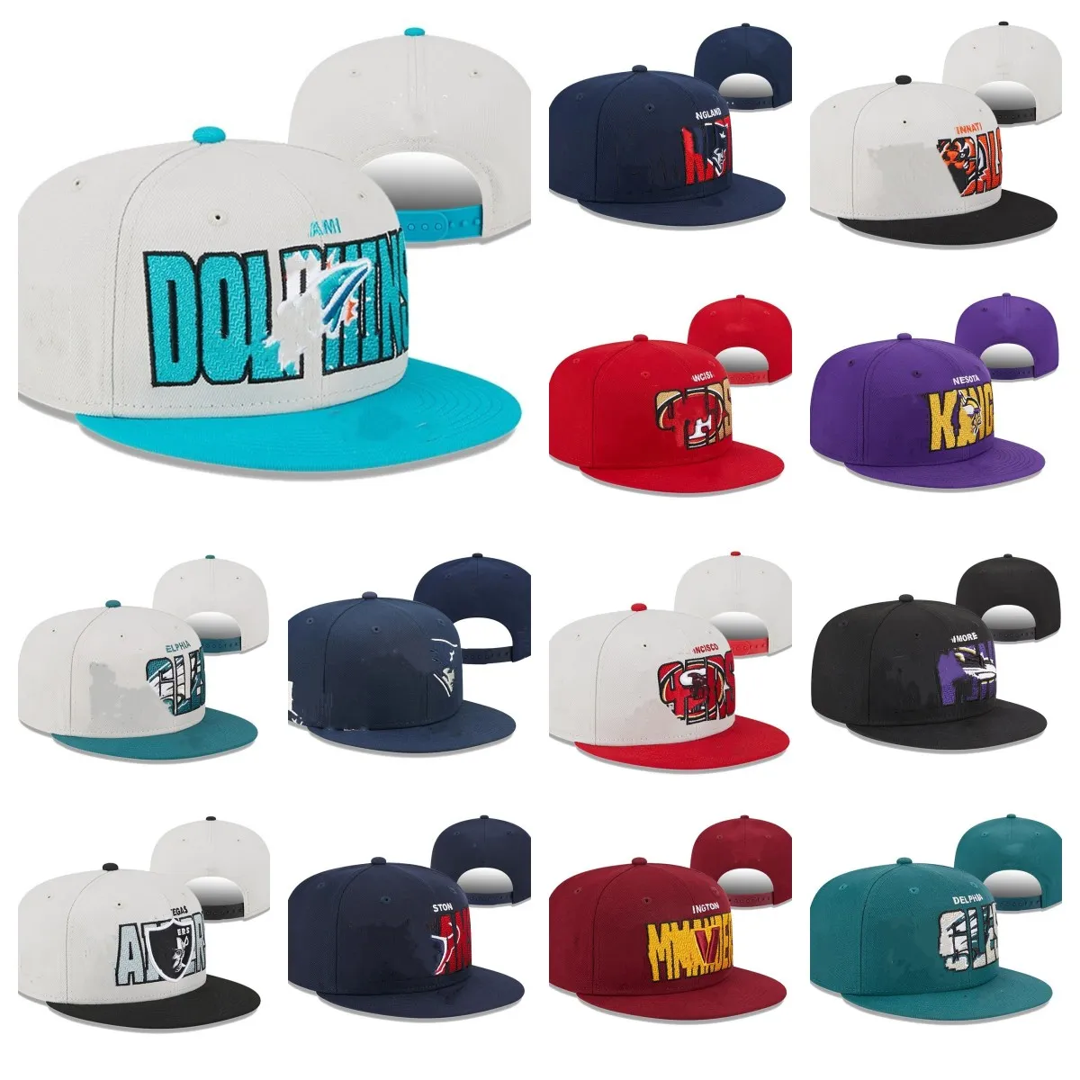 Gorące wszystkie logo drużyny Snapback Hats Projektanci Flat Ball Hat Baseball Haft Haft Bawełna piłka nożna Regulowana czapka z siatki czapki Zamocowane kapelusz na zewnątrz sportowy czapka sportowa