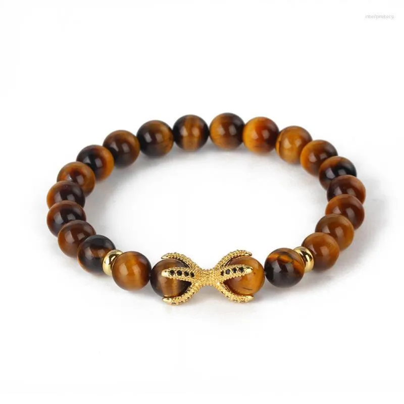 Strand Hommes Perles Accessoires Main Chaîne Incrustation Zircon Dragon Griffe Mâle Naturel Jaune Oeil De Tigre Pierre Bracelets Charme Bracelets Bijoux