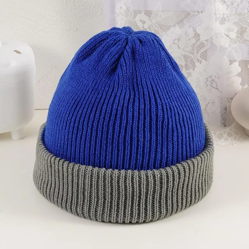 Beanies Blue Gray Knitted Wool Hat Women's Autumn And Winter Fashion Simple Warm Ear Protection Cap Valentines Gifts