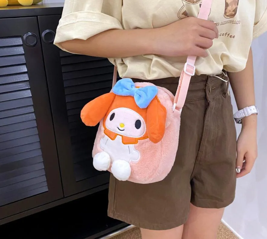 New Fashion Purple Pink White Melody Plush One Shoulder Bag Girl Cute Soft Messager Bag With Embroidery