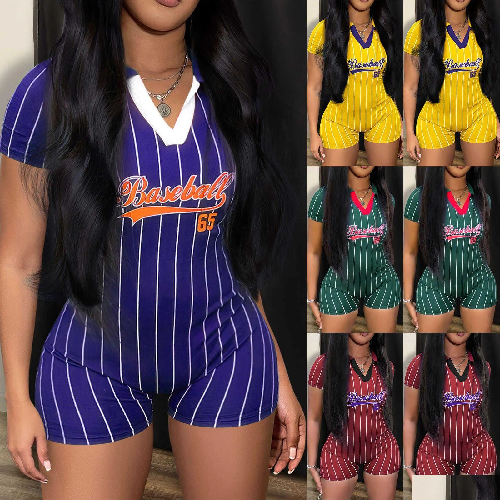 Kobiety Jumpsuits Rompers Designers Ubrania 2023 Amp Vneck Blue Spring and Summer Baseball Mash