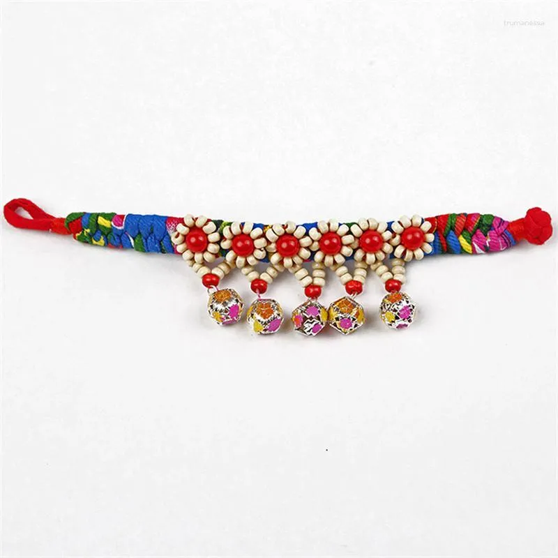 Bangle National Ethnic Style Multicolor Flower Charm Handmased Fabric Bell Armband For Women Friendship Wish smycken Giftbangle Raym22