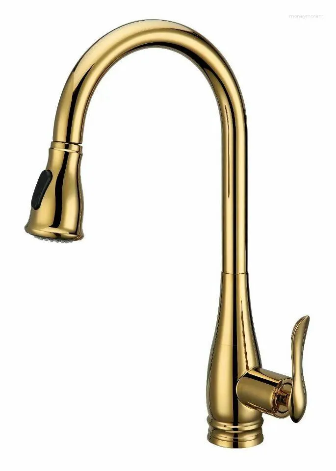 Torneiras de cozinha GOLD PVD Clour Pull Out Torneira misturadora Furo único Barra montada no convés Estilo Clássico Moderno