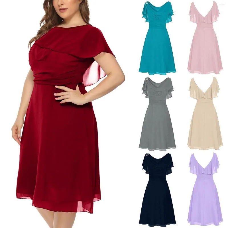 Casual klänningar kvinnor formella bröllop prom klänning klänning lyxig chiffong ärmlös o-hals elegant plus size mode 2023 vestido mujer